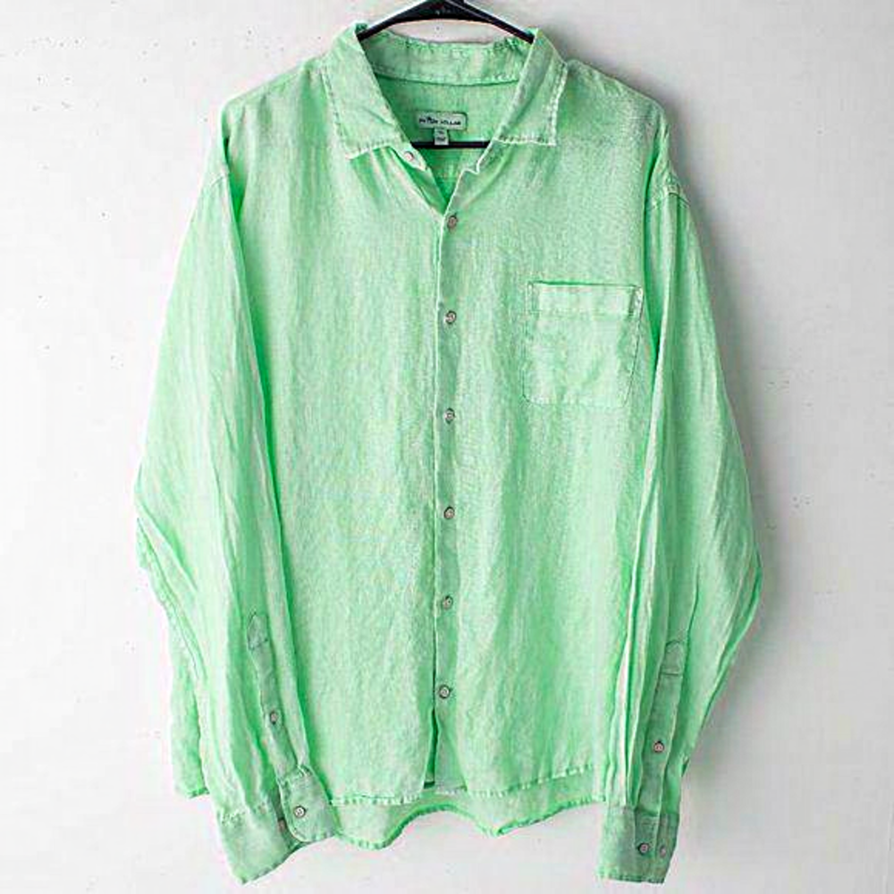 Peter Millar Linen Long Sleeve Button Up‎ Green Shirt XL